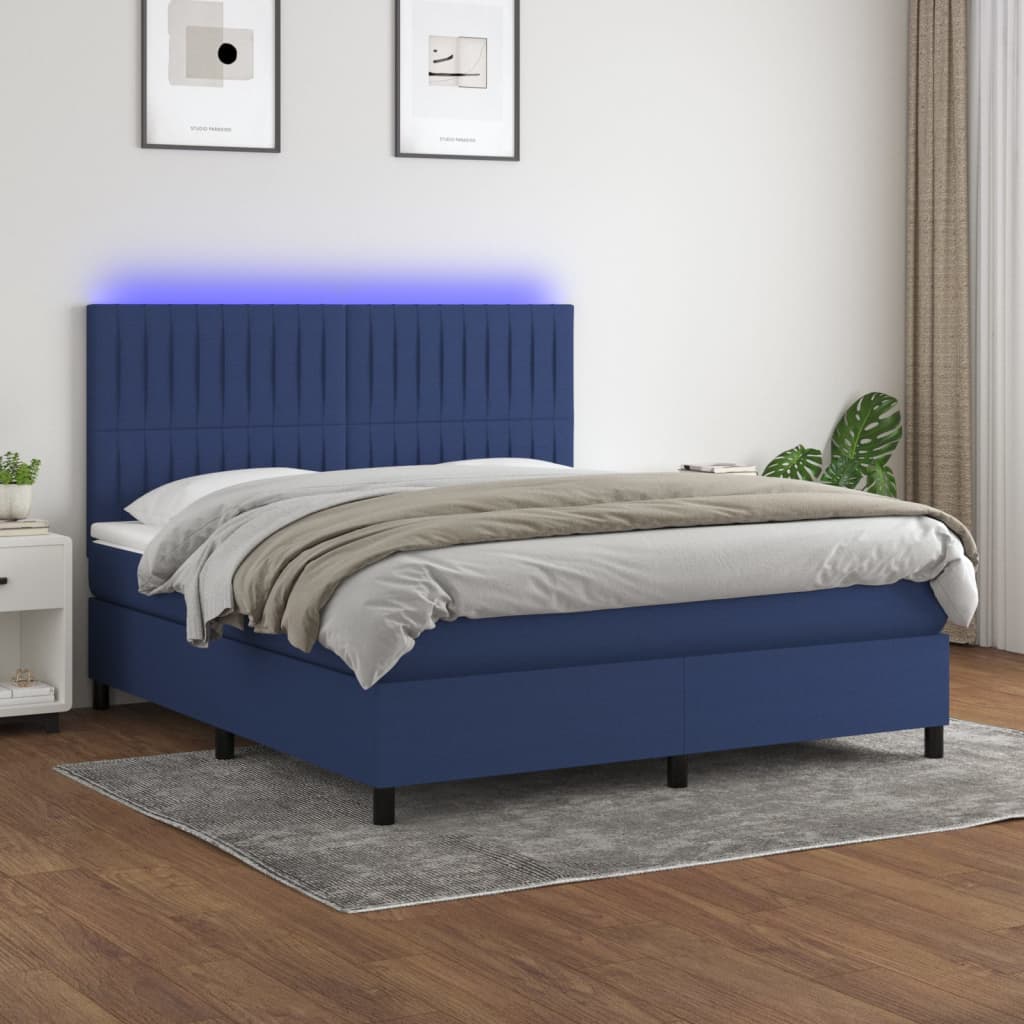 Sommier à lattes de lit et matelas et LED Bleu 160x200 cm Tissu - XIOS