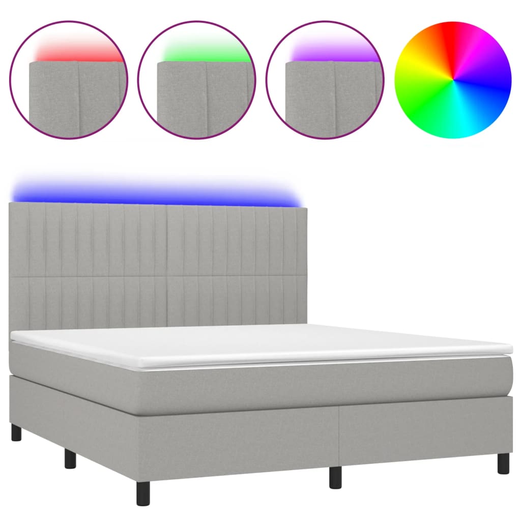 Sommier à lattes de lit et matelas et LED Gris clair 180x200 cm - XIOS