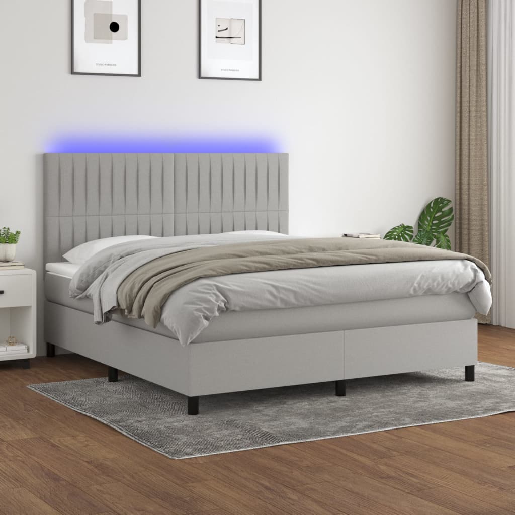 Sommier à lattes de lit et matelas et LED Gris clair 180x200 cm - XIOS