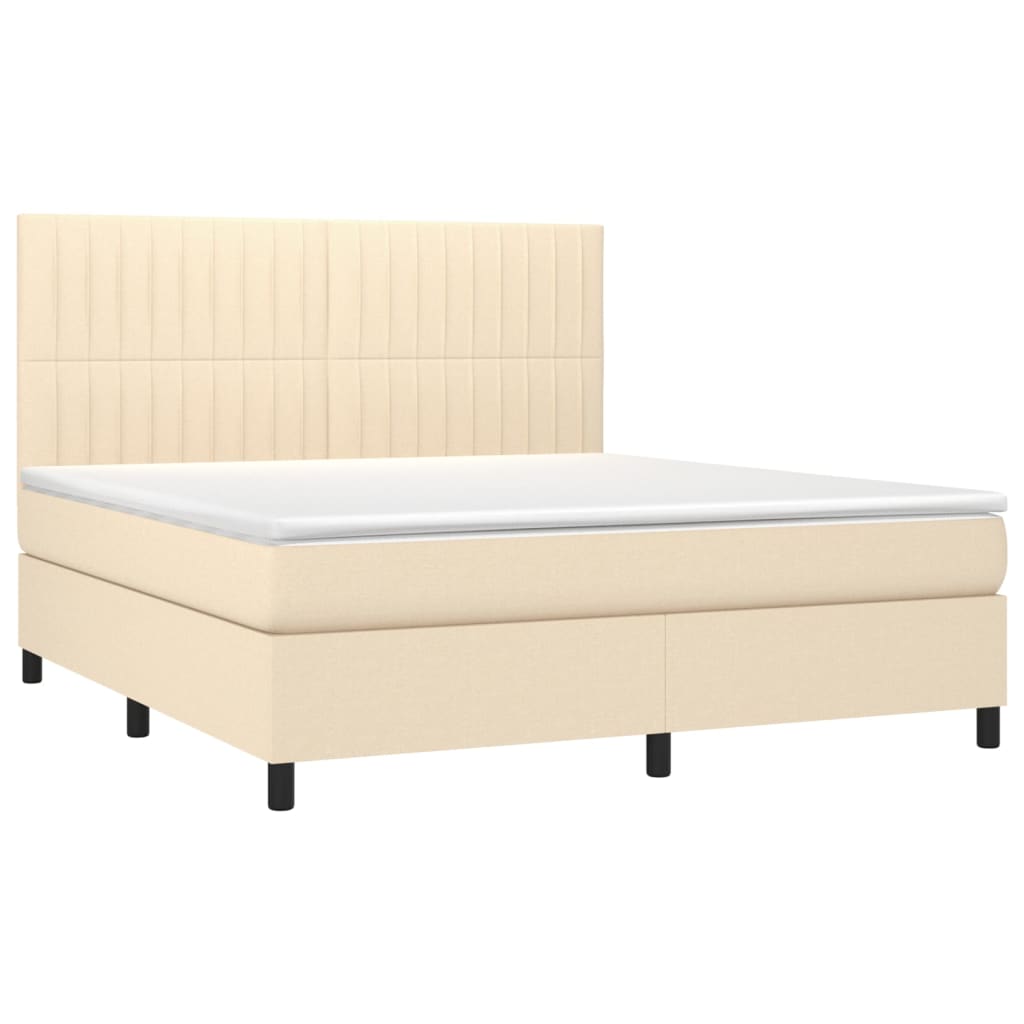 Sommier à lattes de lit et matelas et LED Crème 180x200cm Tissu