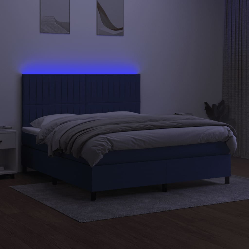 Sommier à lattes de lit et matelas et LED Bleu 180x200 cm Tissu - XIOS