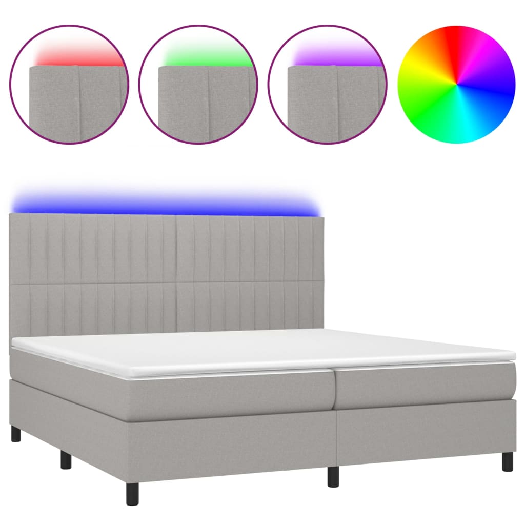 Sommier à lattes de lit et matelas et LED Gris clair 200x200 cm - XIOS