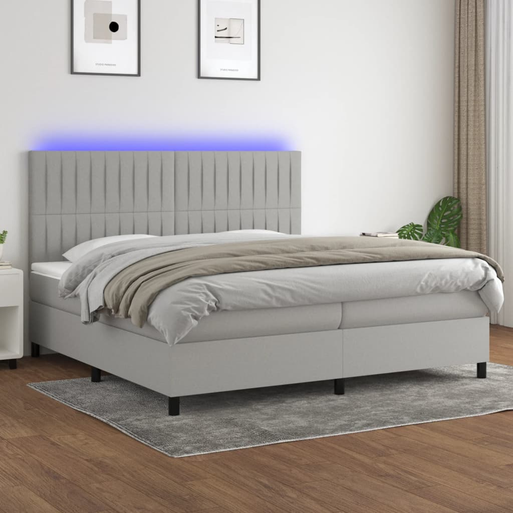 Sommier à lattes de lit et matelas et LED Gris clair 200x200 cm - XIOS