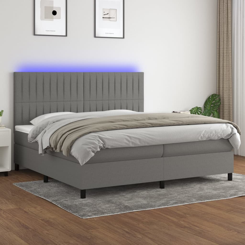 Sommier à lattes de lit et matelas et LED Gris foncé 200x200 cm - XIOS