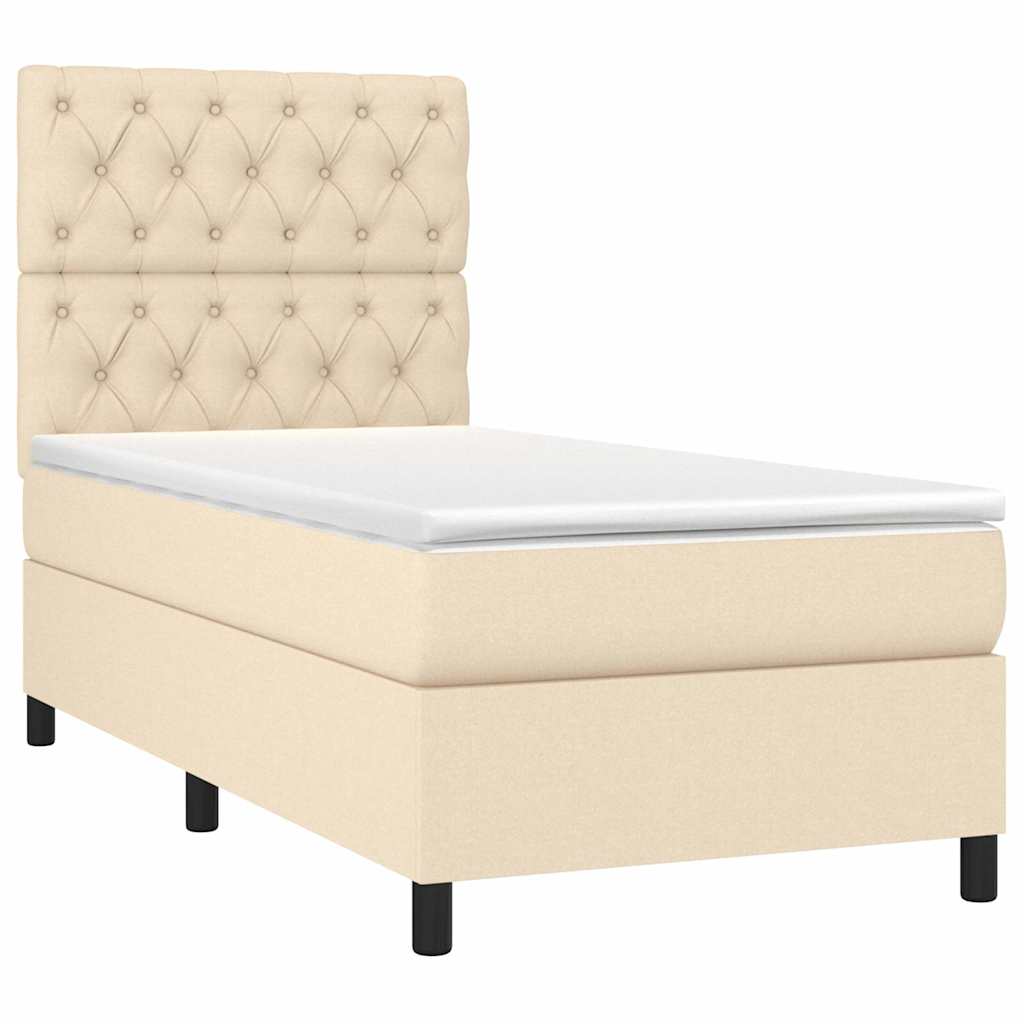 Sommier à lattes de lit et matelas et LED Crème 80x200 cm Tissu
