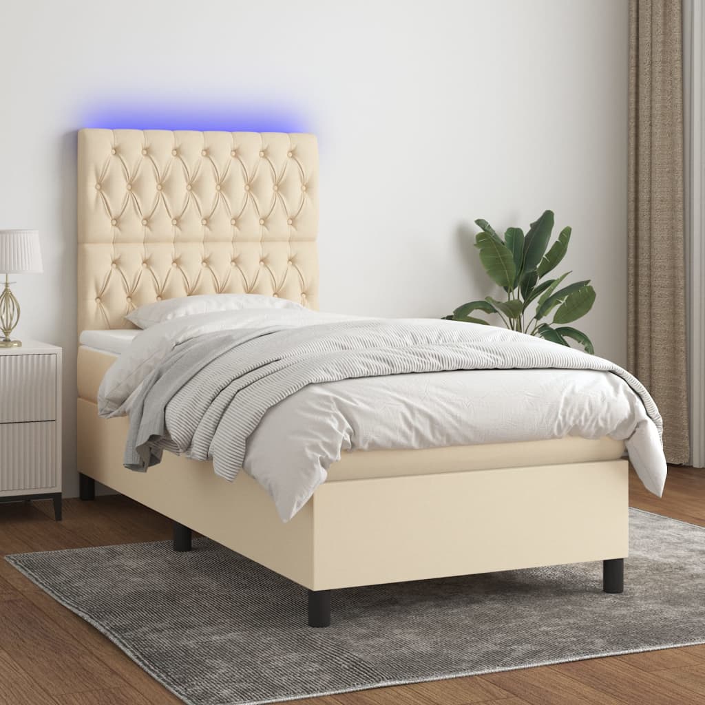 Sommier à lattes de lit et matelas et LED Crème 80x200 cm Tissu - XIOS