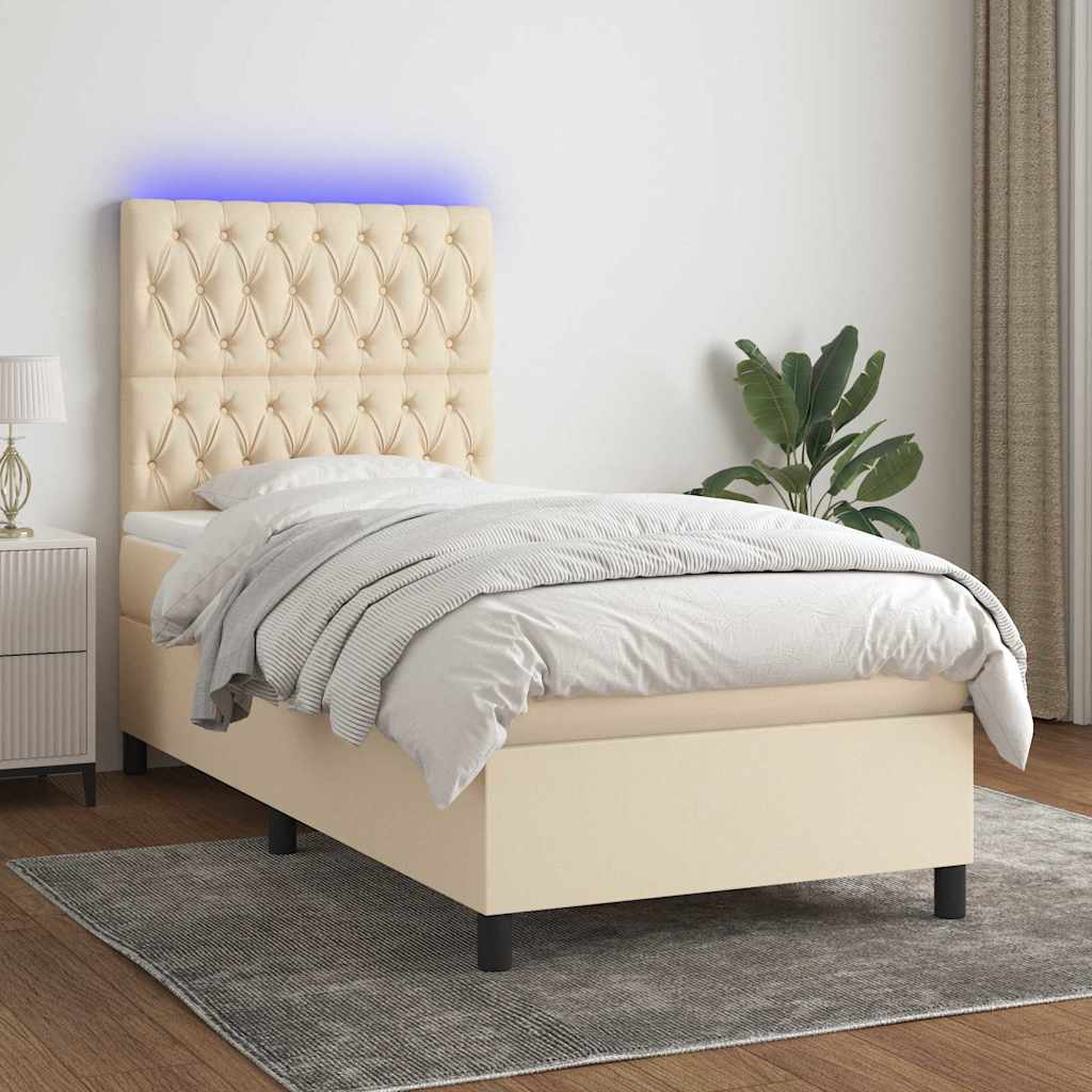Sommier à lattes de lit et matelas et LED Crème 80x200 cm Tissu