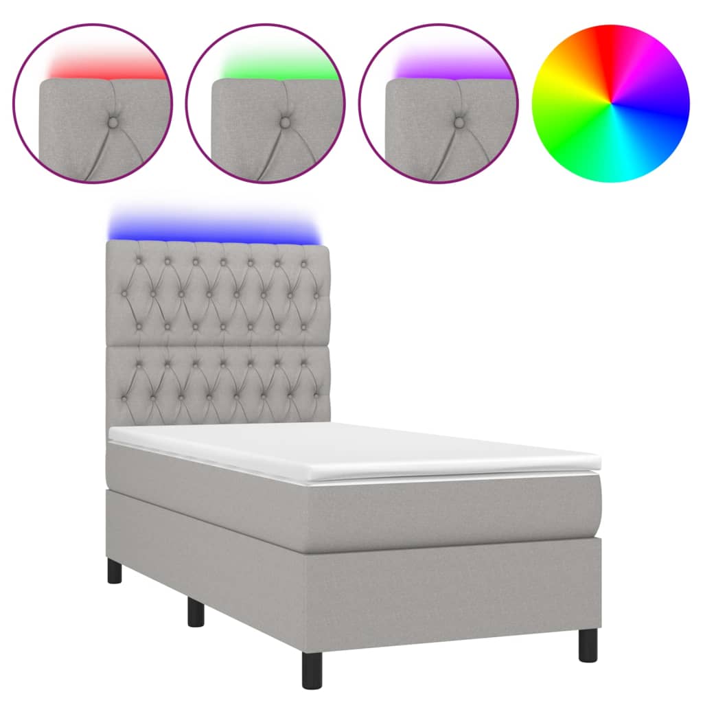 Sommier à lattes de lit avec matelas et LED Gris clair 90x190cm - XIOS
