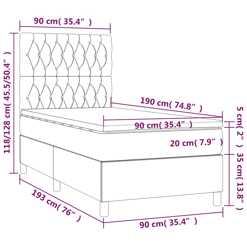 Sommier à lattes de lit avec matelas et LED Noir 90x190cm Tissu - XIOS