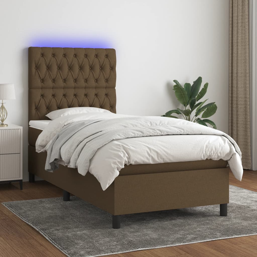 Sommier à lattes de lit et matelas et LED Marron foncé 90x190cm - XIOS