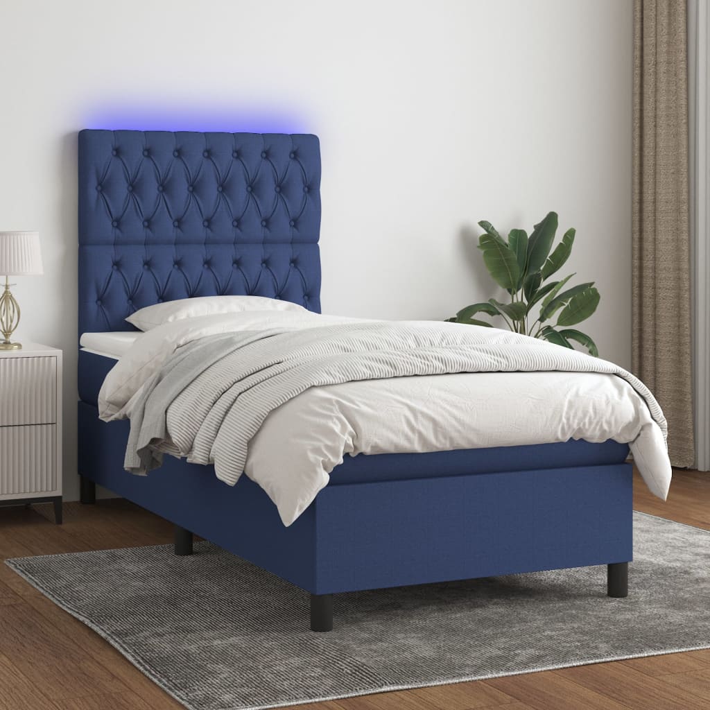 Sommier à lattes de lit avec matelas et LED Bleu 90x190cm Tissu - XIOS