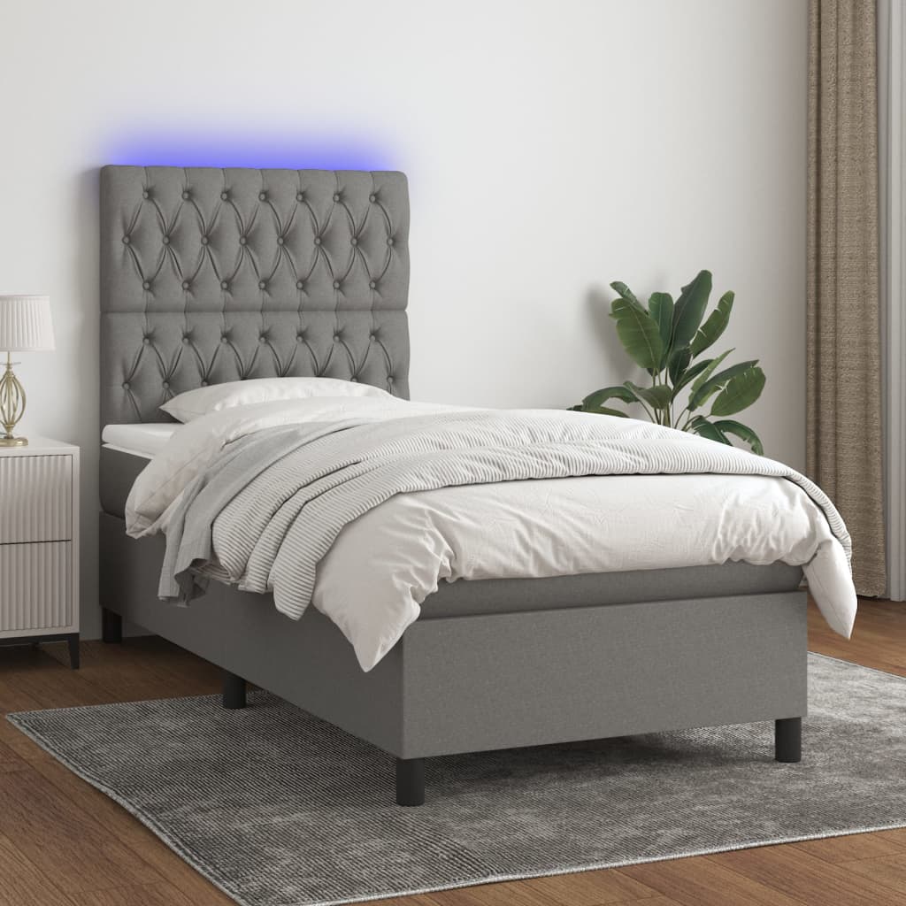 Sommier à lattes de lit avec matelas et LED Gris foncé 90x200cm - XIOS