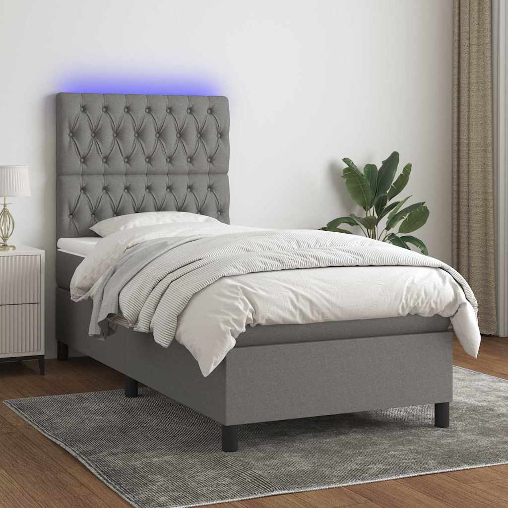Sommier à lattes de lit avec matelas et LED Gris foncé 90x200cm
