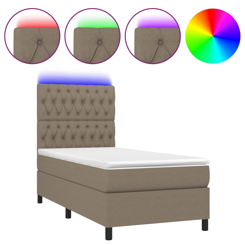 Sommier à lattes de lit et matelas et LED Taupe 90x200 cm Tissu - XIOS