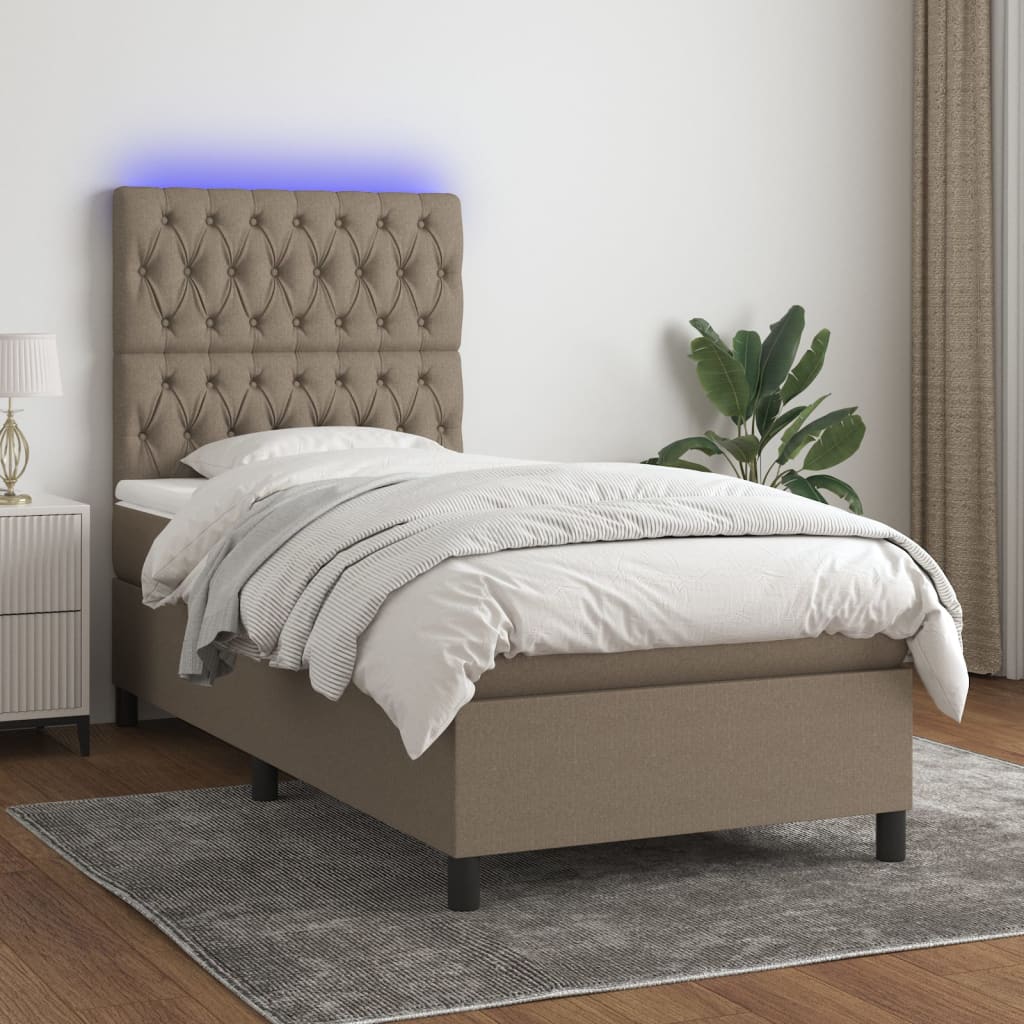 Sommier à lattes de lit et matelas et LED Taupe 90x200 cm Tissu - XIOS