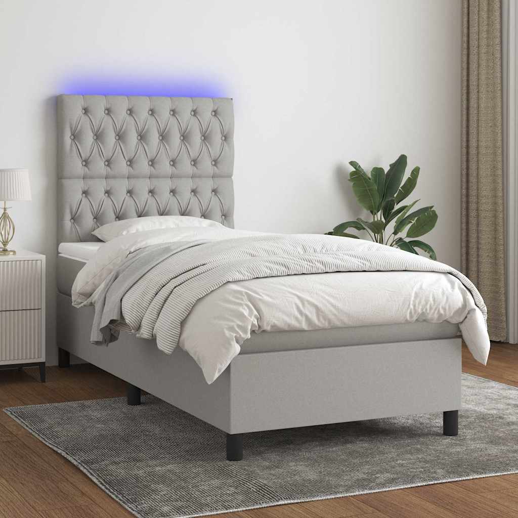 Sommier à lattes de lit et matelas et LED Gris clair 100x200 cm - XIOS