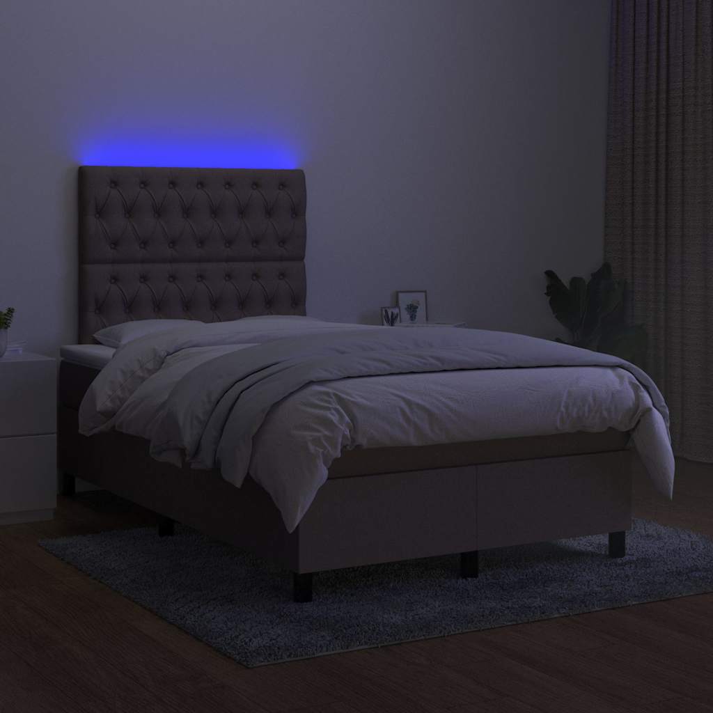 Sommier à lattes de lit et matelas et LED Taupe 120x200cm Tissu