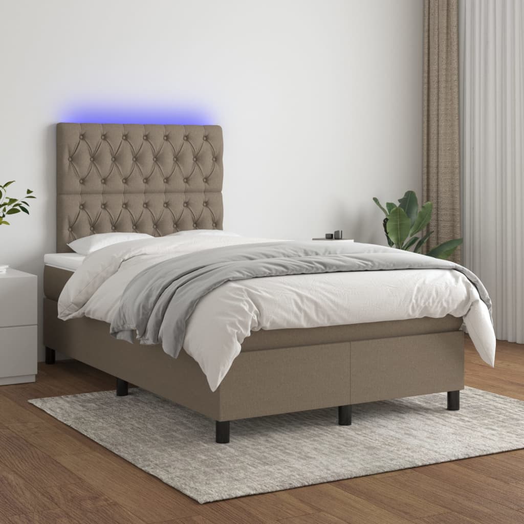 Sommier à lattes de lit et matelas et LED Taupe 120x200cm Tissu - XIOS