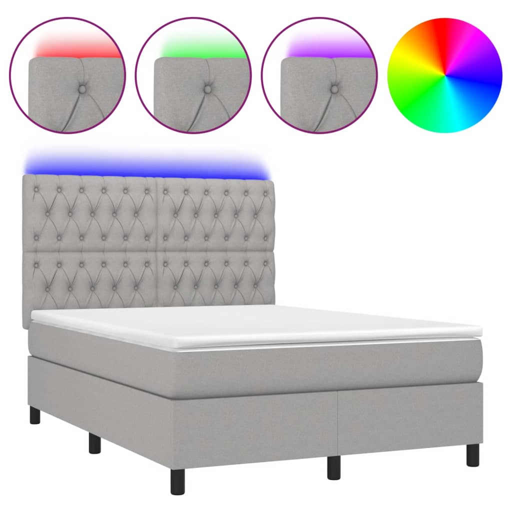 Sommier à lattes de lit et matelas et LED Gris clair 140x190 cm - XIOS