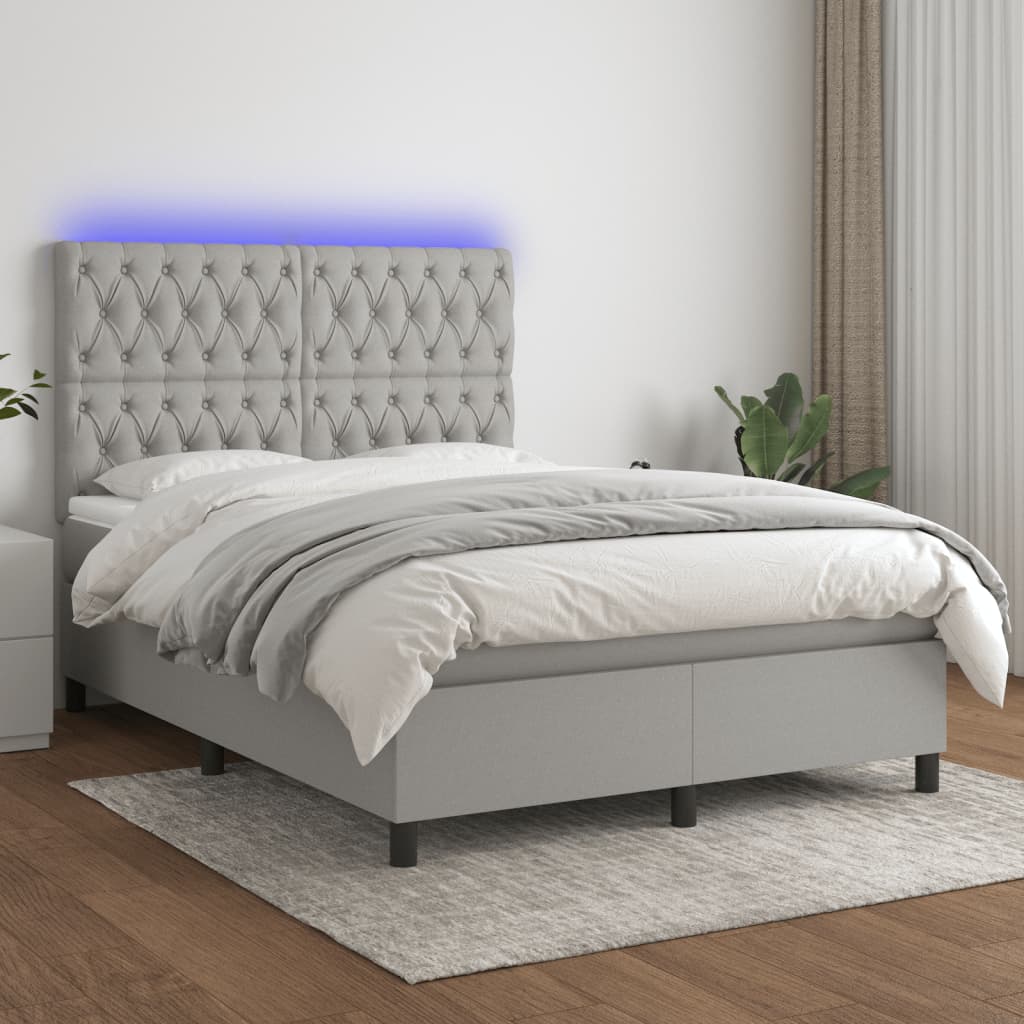 Sommier à lattes de lit et matelas et LED Gris clair 140x190 cm - XIOS