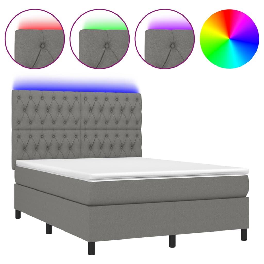 Sommier à lattes de lit et matelas et LED Gris foncé 140x190 cm - XIOS