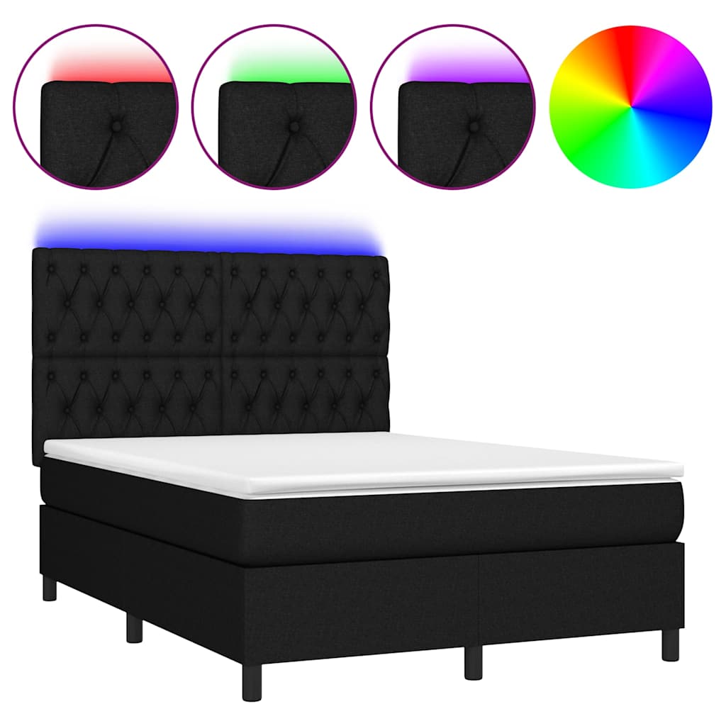 Sommier à lattes de lit et matelas et LED Noir 140x190 cm Tissu - XIOS
