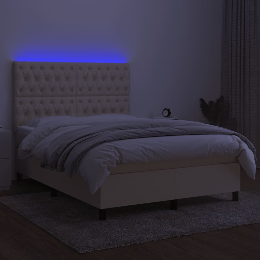 Sommier à lattes de lit et matelas et LED Crème 140x190cm Tissu - XIOS