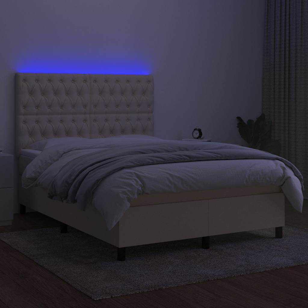 Sommier à lattes de lit et matelas et LED Crème 140x190cm Tissu