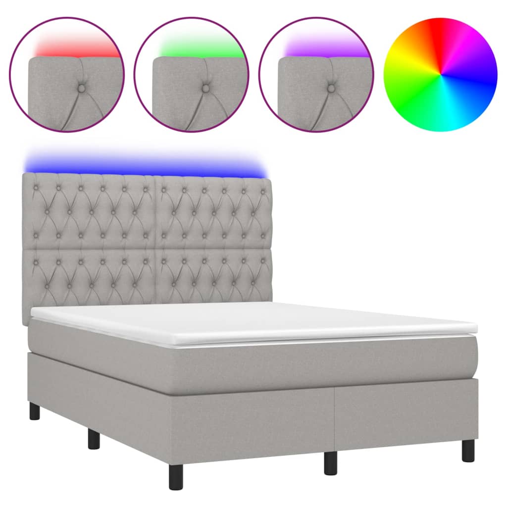 Sommier à lattes de lit et matelas et LED Gris clair 140x200 cm