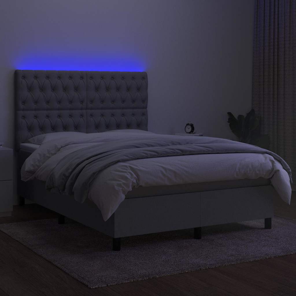 Sommier à lattes de lit et matelas et LED Gris clair 140x200 cm