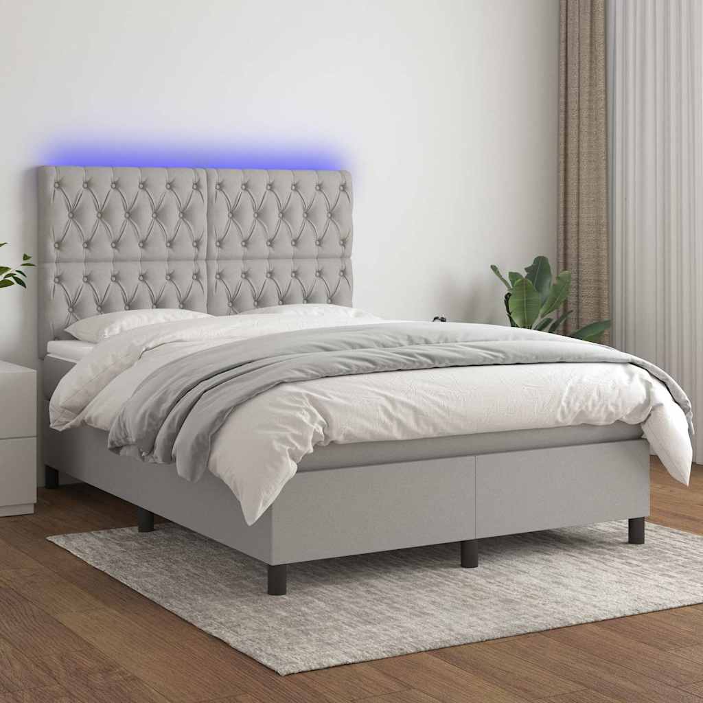 Sommier à lattes de lit et matelas et LED Gris clair 140x200 cm