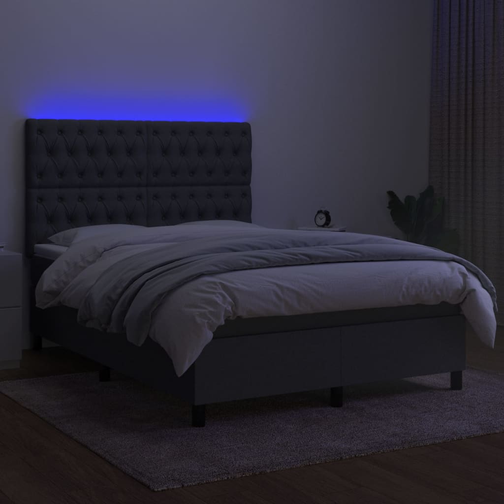 Sommier à lattes de lit et matelas et LED Gris foncé 140x200 cm