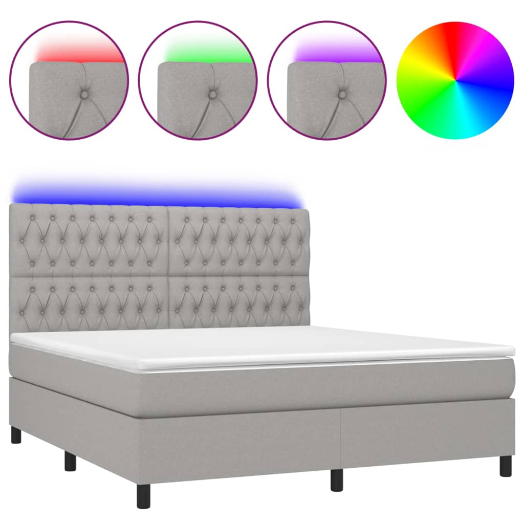 Sommier à lattes de lit matelas et LED Gris clair 160x200 cm - XIOS