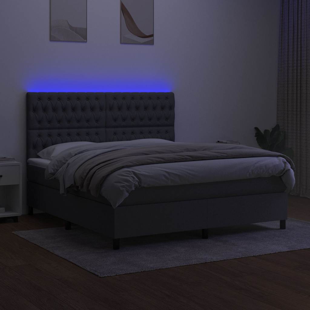Sommier à lattes de lit et matelas et LED Gris foncé 160x200 cm