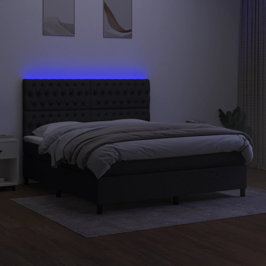Sommier à lattes de lit et matelas et LED Noir 160x200 cm Tissu - XIOS