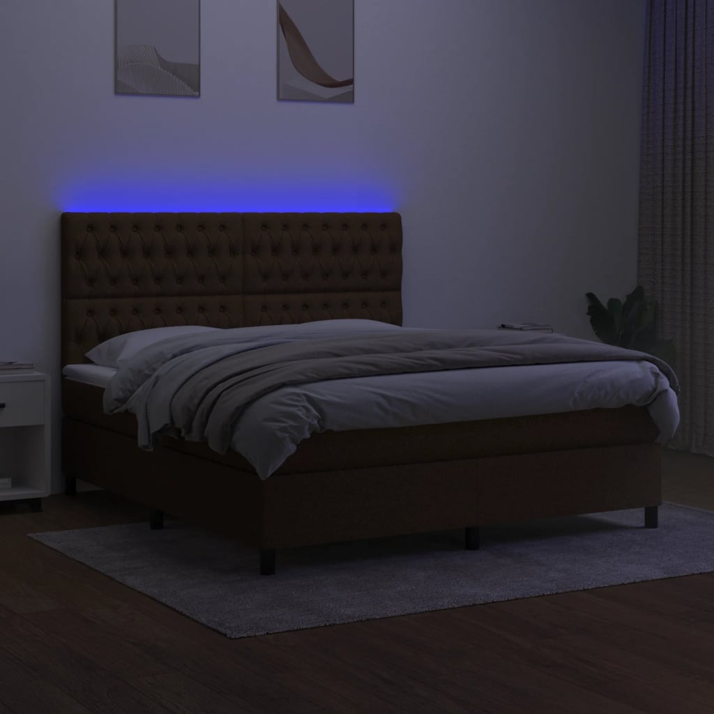 Sommier à lattes de lit matelas et LED Marron foncé 160x200 cm - XIOS