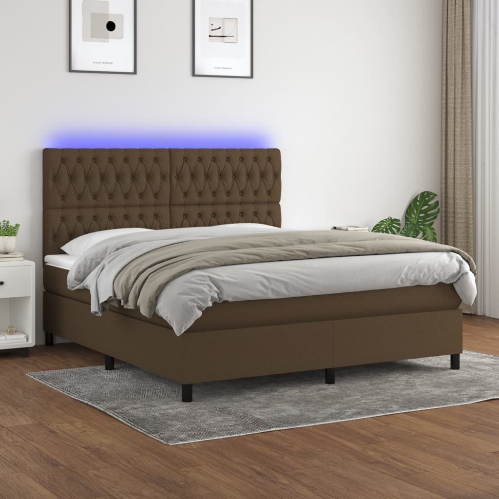 Sommier à lattes de lit matelas et LED Marron foncé 160x200 cm - XIOS