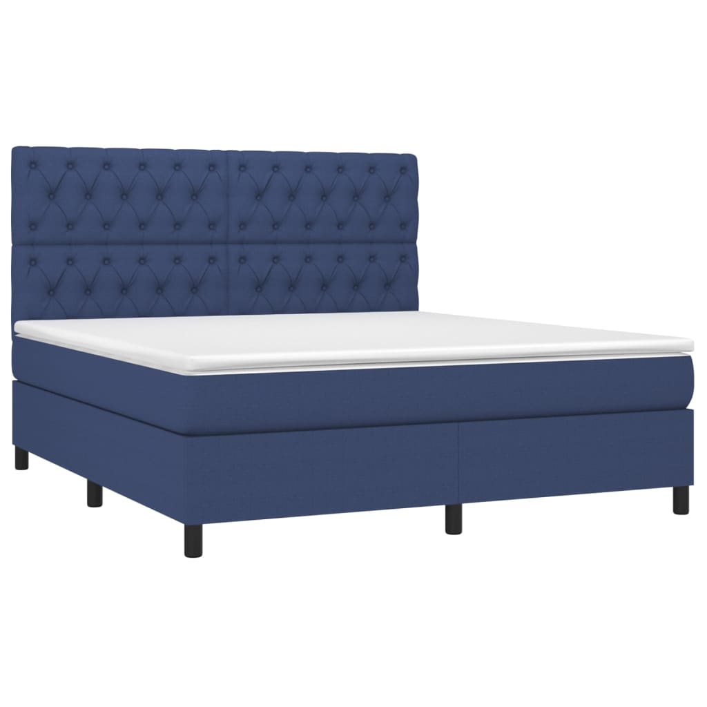 Sommier à lattes de lit et matelas et LED Bleu 160x200 cm Tissu - XIOS