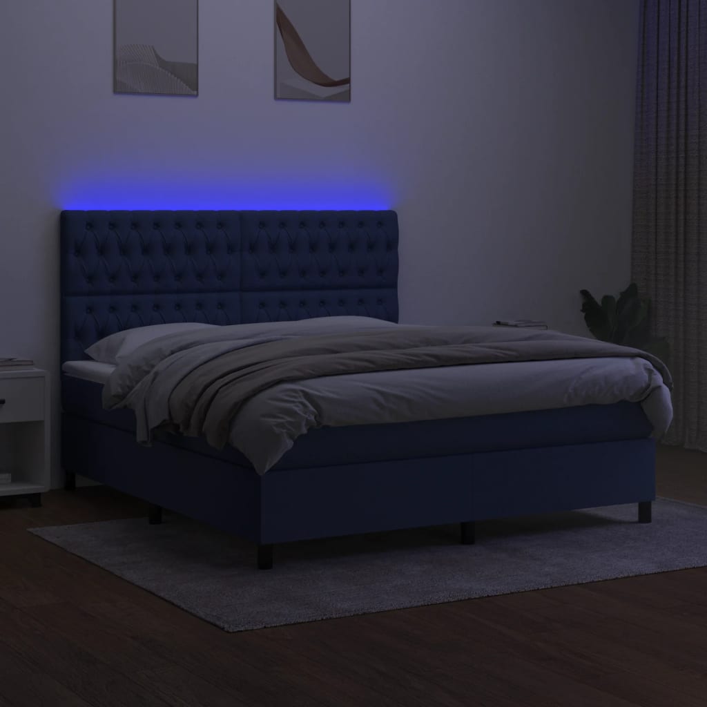 Sommier à lattes de lit et matelas et LED Bleu 160x200 cm Tissu - XIOS