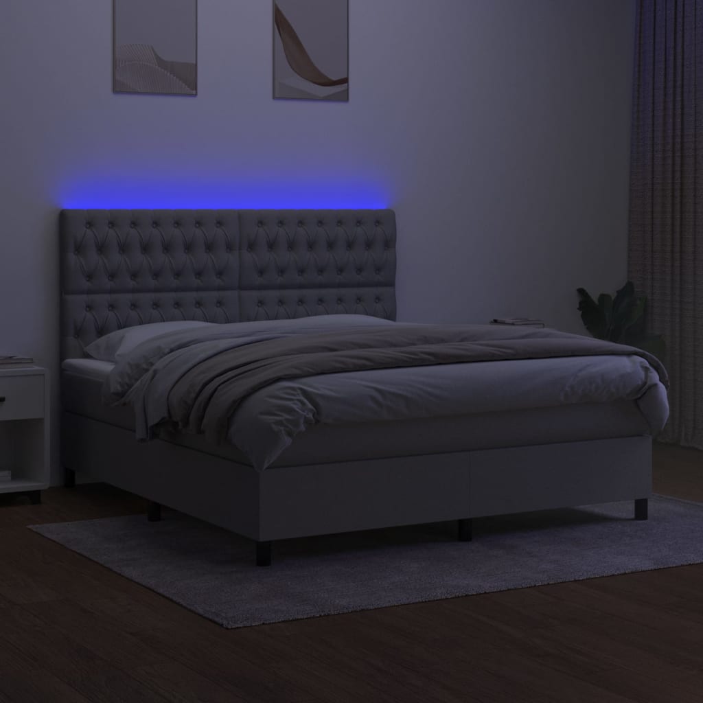 Sommier à lattes de lit et matelas et LED Gris clair 180x200 cm - XIOS