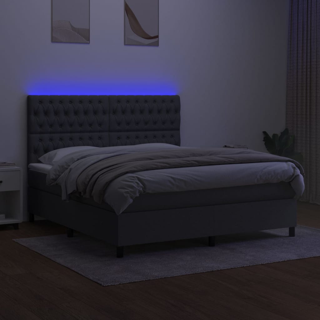 Sommier à lattes de lit et matelas et LED Gris foncé 180x200 cm - XIOS