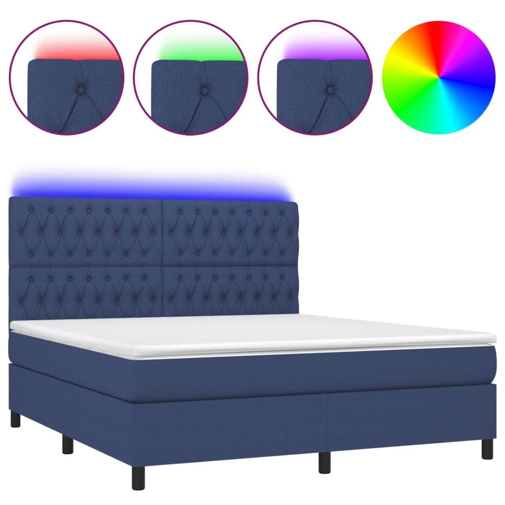 Sommier à lattes de lit et matelas et LED Bleu 180x200 cm Tissu - XIOS