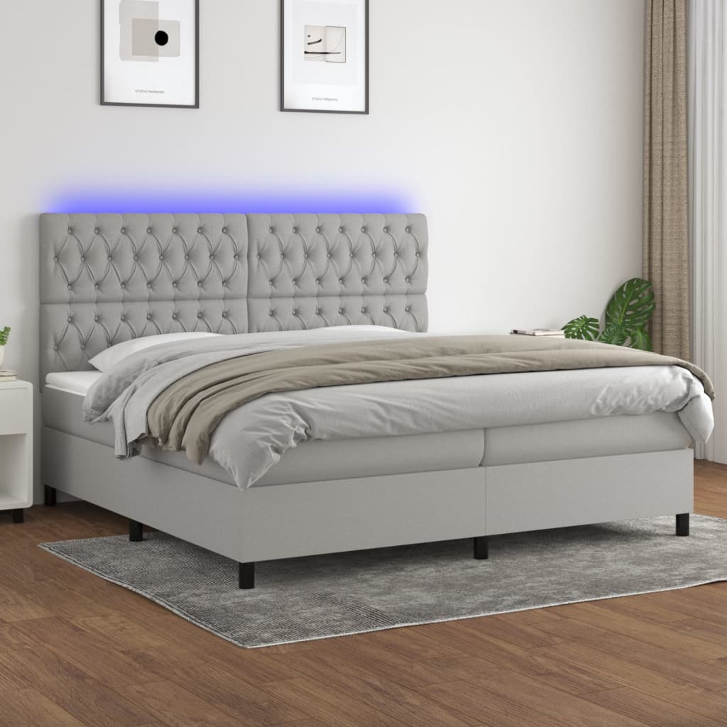 Sommier à lattes de lit et matelas et LED Gris clair 200x200 cm - XIOS