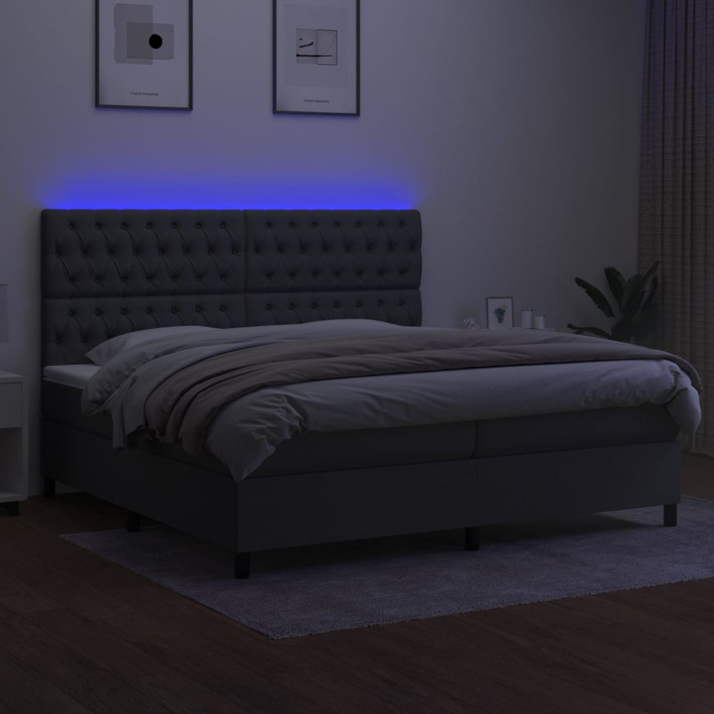 Sommier à lattes de lit et matelas et LED Gris foncé 200x200 cm - XIOS