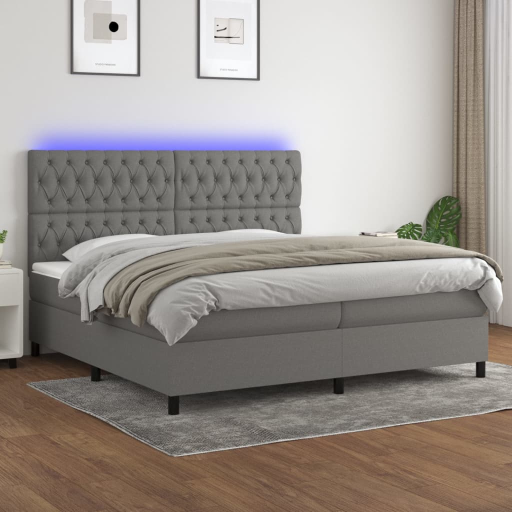 Sommier à lattes de lit et matelas et LED Gris foncé 200x200 cm - XIOS