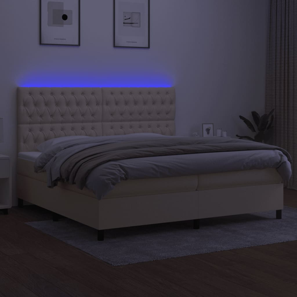 Sommier à lattes de lit et matelas et LED Crème 200x200cm Tissu - XIOS