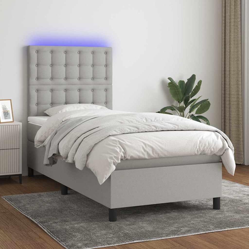 Sommier à lattes de lit avec matelas et LED Gris clair 80x200cm