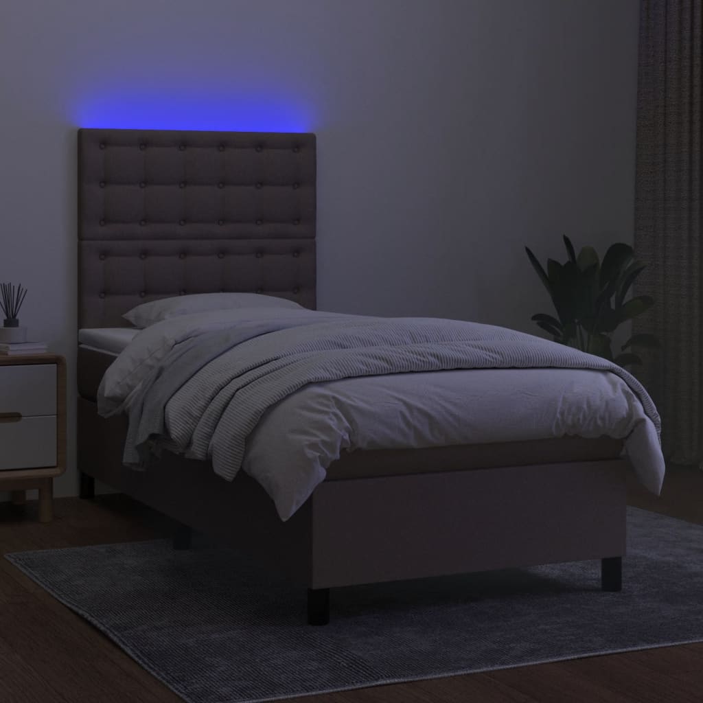 Sommier à lattes de lit et matelas et LED Taupe 80x200cm Tissu - XIOS