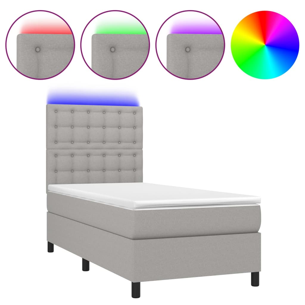 Sommier à lattes de lit avec matelas et LED Gris clair 90x190cm - XIOS