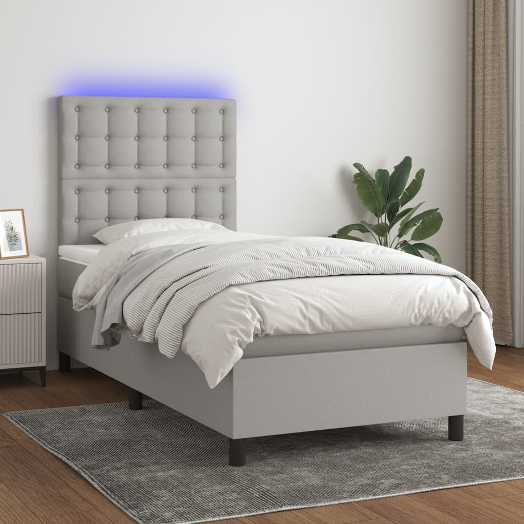 Sommier à lattes de lit avec matelas et LED Gris clair 90x190cm - XIOS